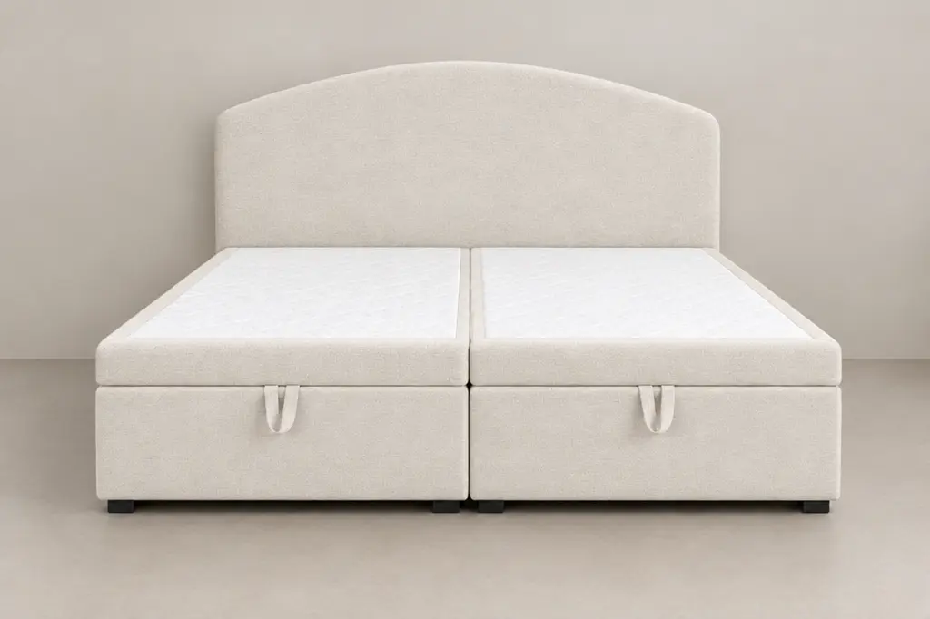 Boxspring 160 × 200 cm, tête de lit Arrondie, tissu Blanc cassé
