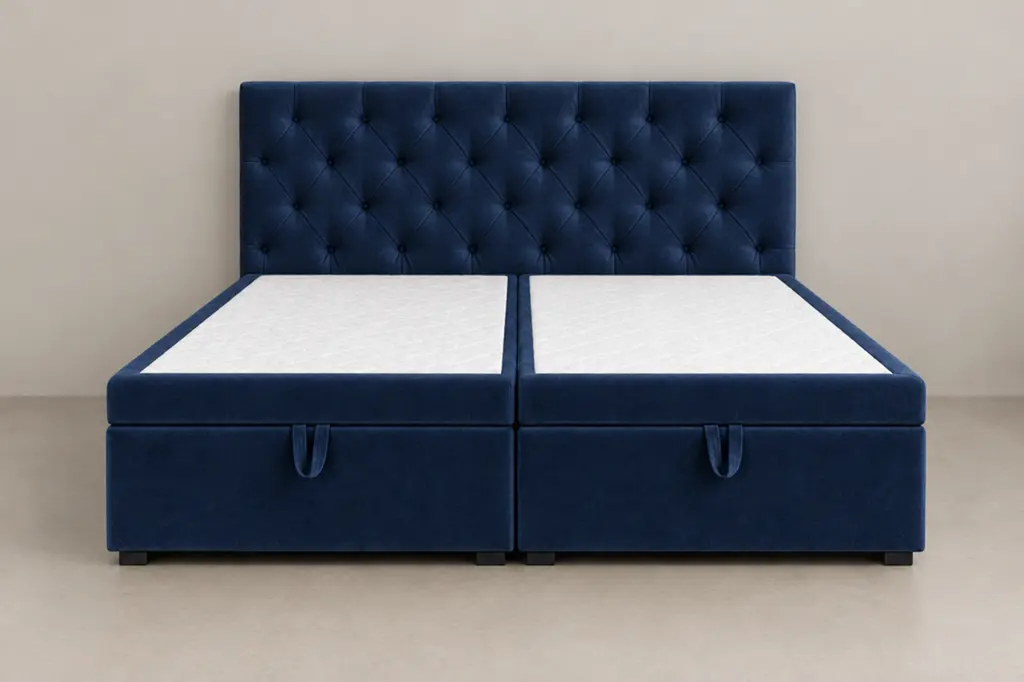 Boxspring 180 × 200 cm, tête de lit Capitonné, tissu Velours bleu nuit