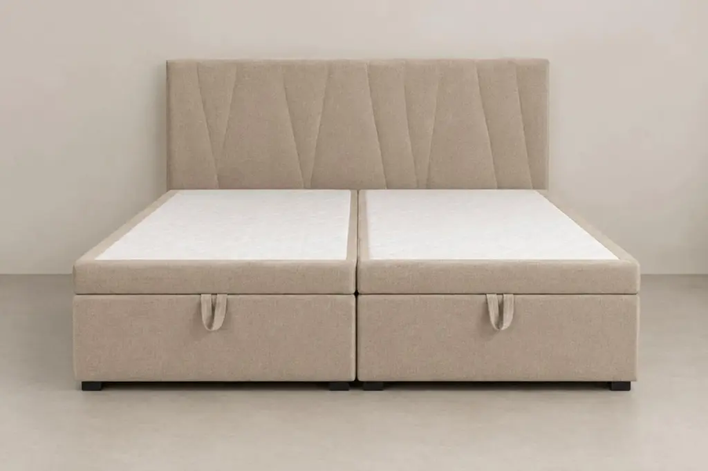 Boxspring 180 × 200 cm, tête de lit Coutures diagonales, tissu Beige