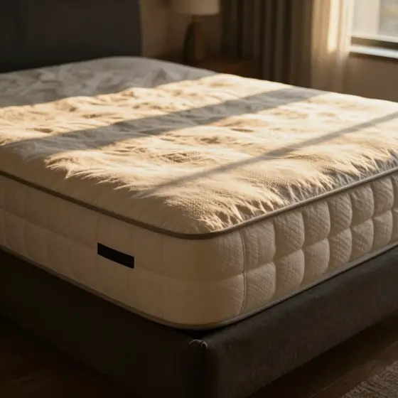 Détail d’un matelas à ressorts ensachés avec housse matelassée
